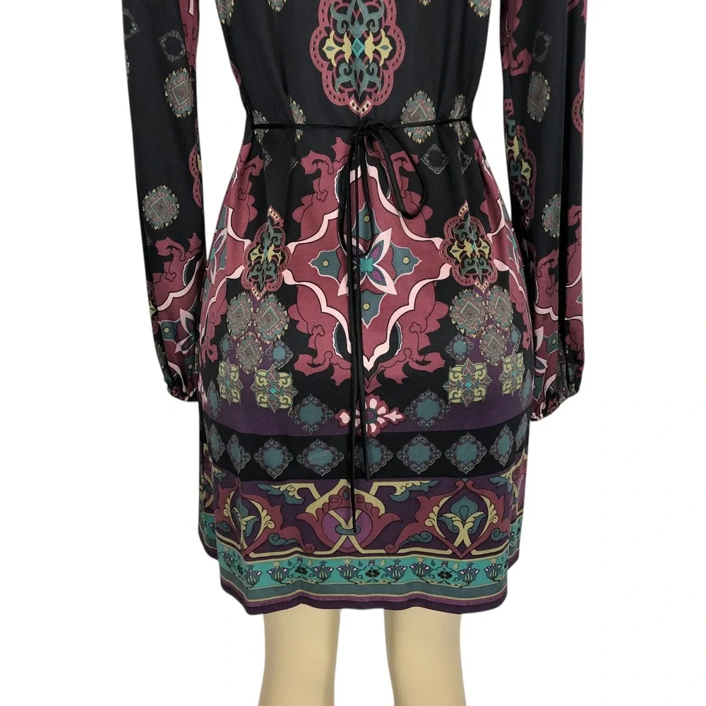 Hale Bob Beaded V-Neck Multicolor Paisley Print Mini Dress Size S Y2K Boho - Picture 7 of 8